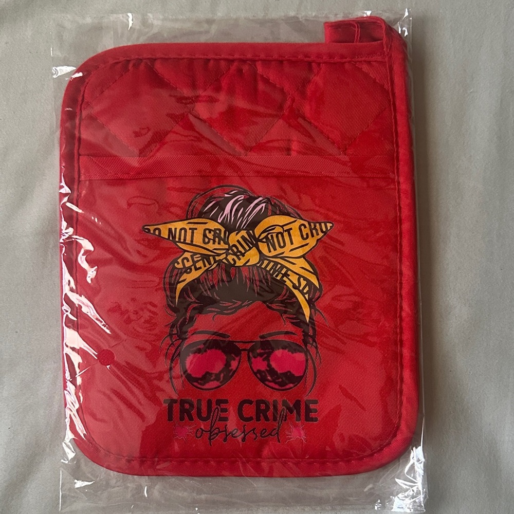 Red True Crime Obsessed Pot Holder